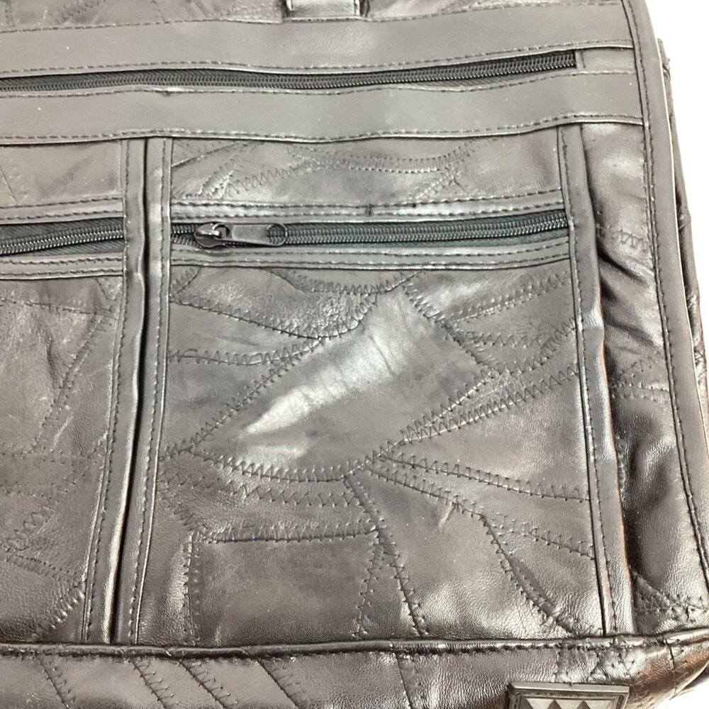Genuine Leather Black Laptop Bag With Multiple Compartments & Handles - Picture 3 of 9